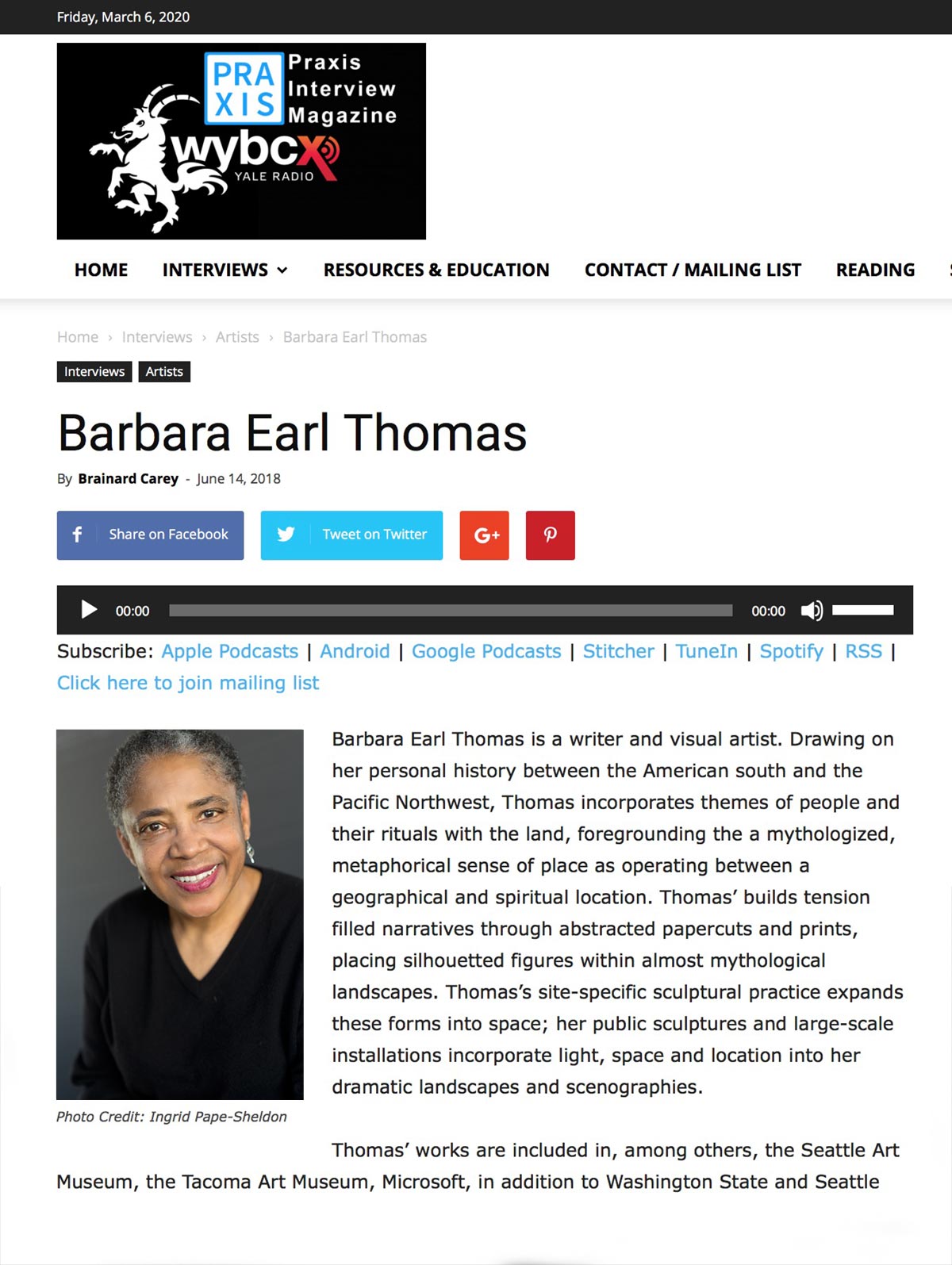 Praxis Interview Magazine - Barbara Earl Thomas, artist